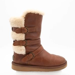 EUC UGG Women's Becket Chestnut Brown Leather Boots Size 7